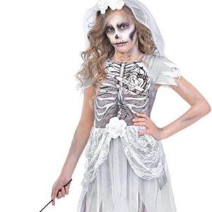 BRAND NEW girl youth skeleton bride zombie halloween costume size S 4-6